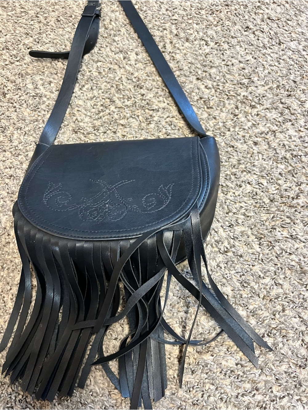 Costes Black Fringe Crossbody Bag Boho Western Festival Purse